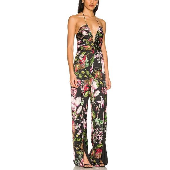 Katie May Black Cocktail Jumpsuit LARGE Halter Wide Leg Split Hem Party $285 NEW - Picture 2 of 10